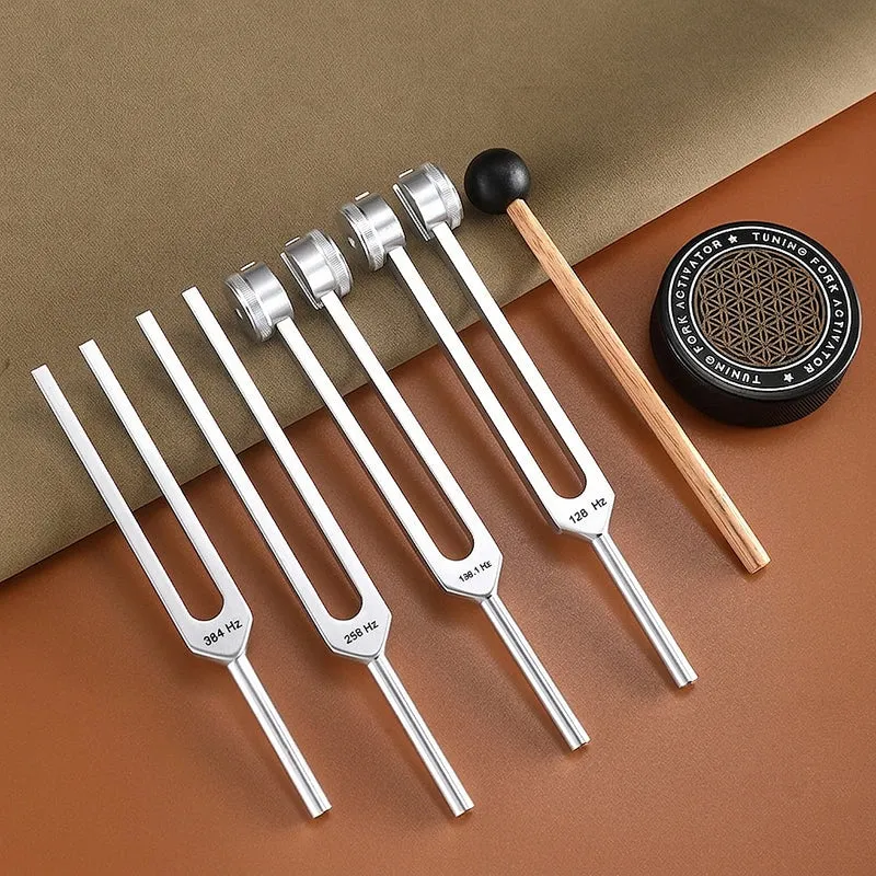 4-Piece Healing Tuning Fork Set – 128Hz, 136.1Hz (Om), 256Hz, 384Hz