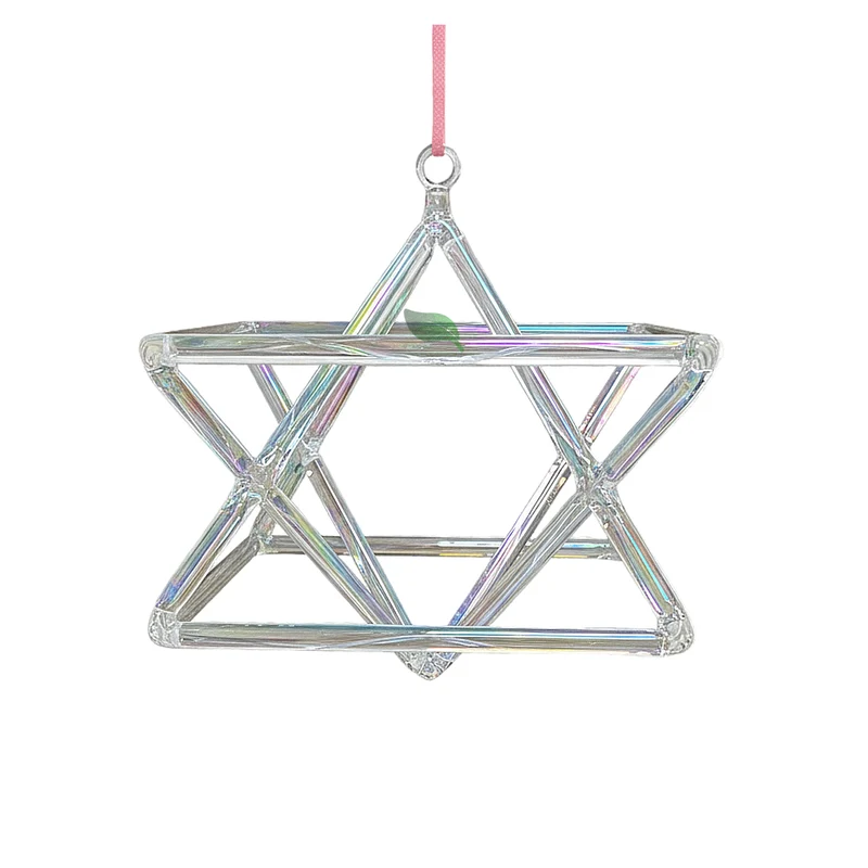 Clear Iridescent Crystal Merkaba Star Aura Quartz Prism for Energy Healing Meditation