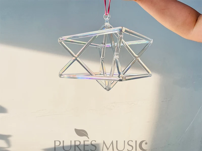 Clear Iridescent Crystal Merkaba Star Aura Quartz Prism for Energy Healing Meditation