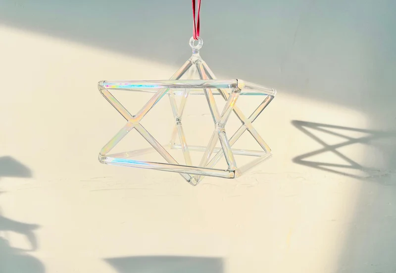 Clear Iridescent Crystal Merkaba Star Aura Quartz Prism for Energy Healing Meditation