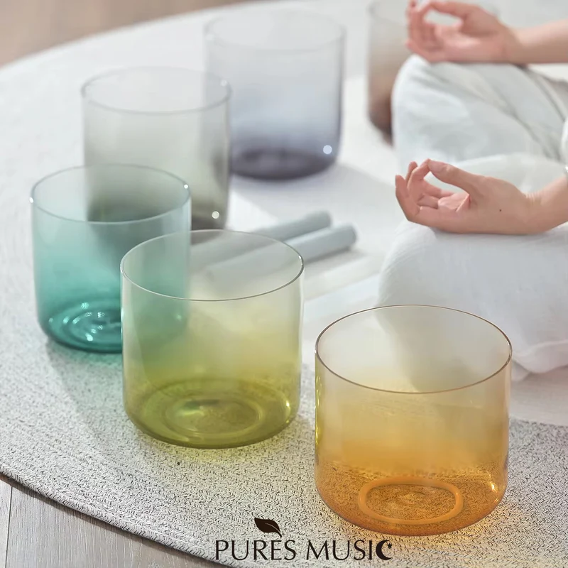 Alchemy Chakra Crystal Singing Bowl Set Clear Quartz Muted Tones