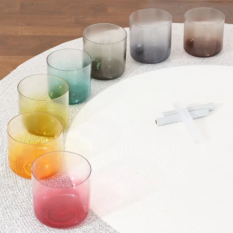 Alchemy Chakra Crystal Singing Bowl Set Clear Quartz Muted Tones