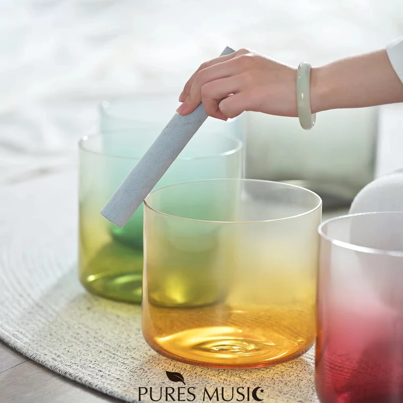 Alchemy Chakra Crystal Singing Bowl Set Clear Quartz Muted Tones