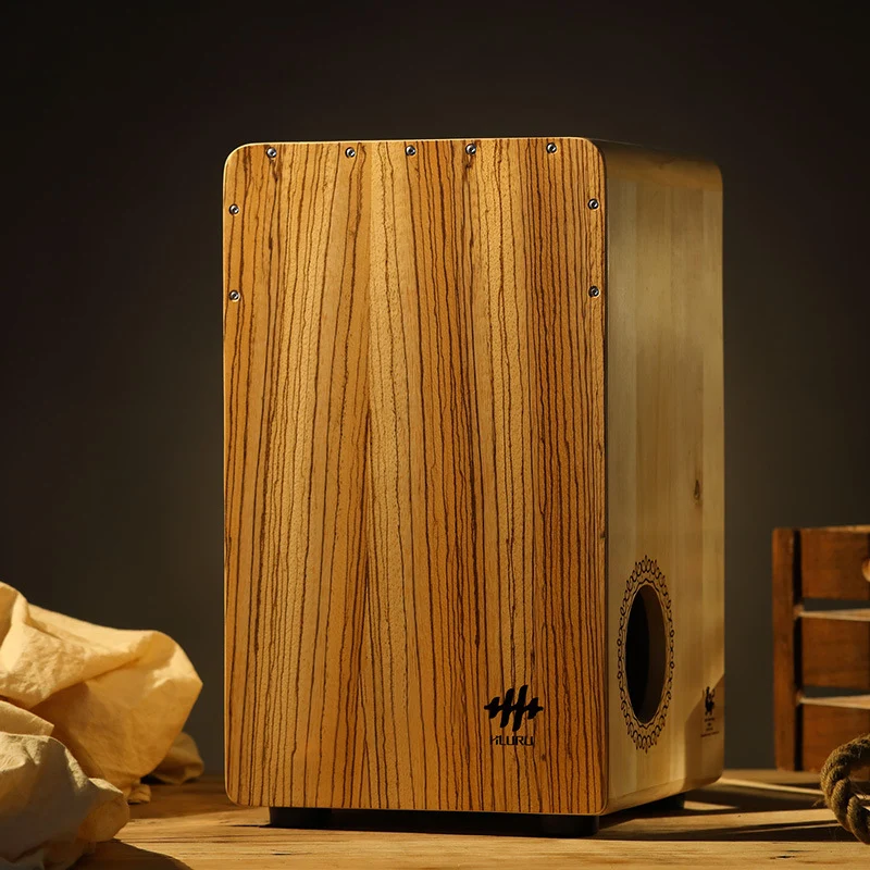 Hluru Cajon Drum Side-Opening Percussion Box BAS-White Tiger Series