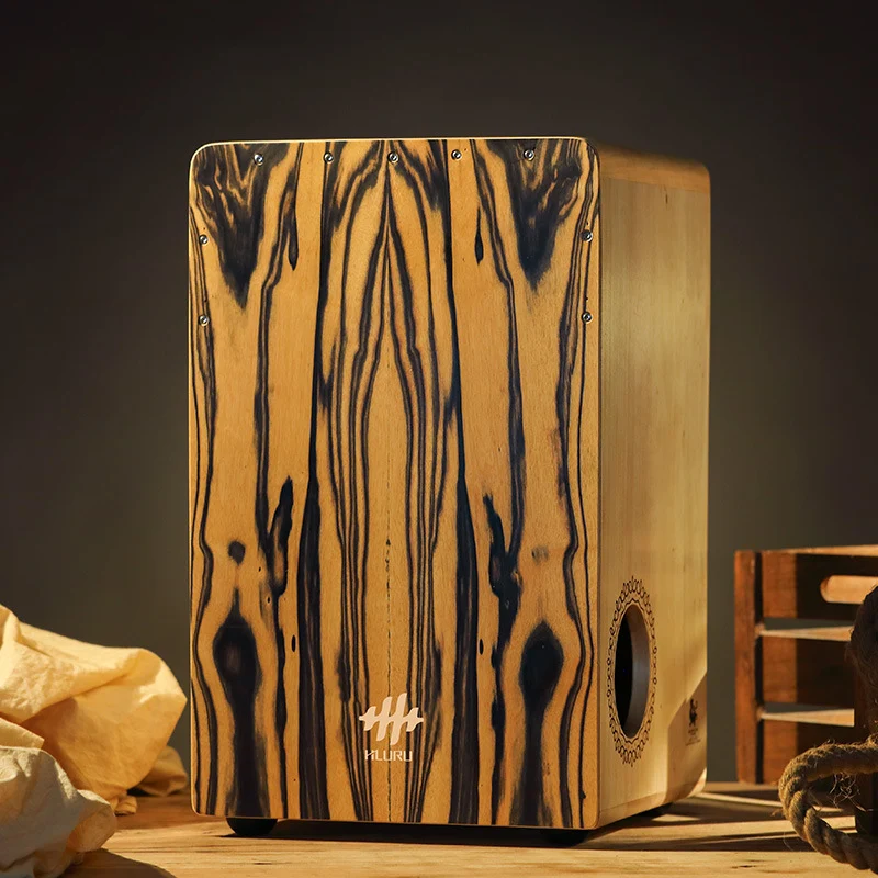 Hluru Cajon Drum Side-Opening Percussion Box BAS-White Tiger Series