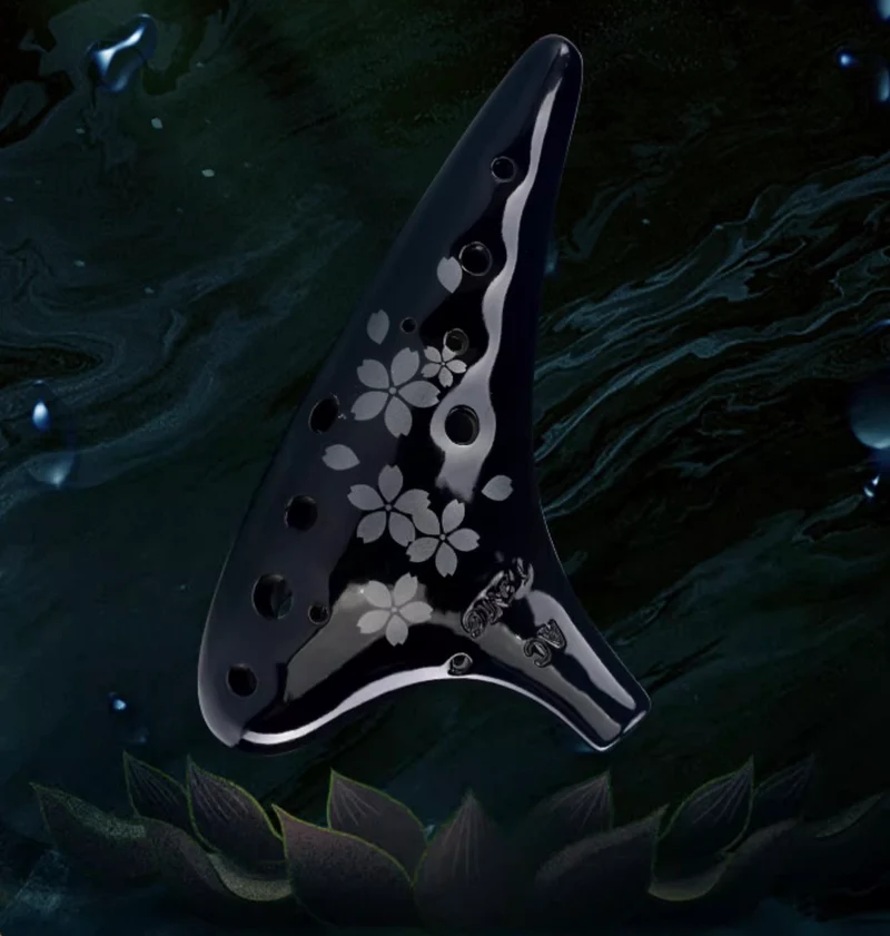 Sakura Ocarina Blossoms Black Wind Instrument