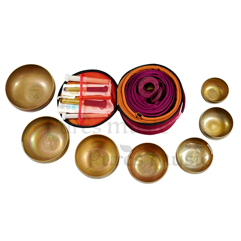 (7PCS set) Rainbow Himalayan Tibetan Singing Bowl Chakra Set