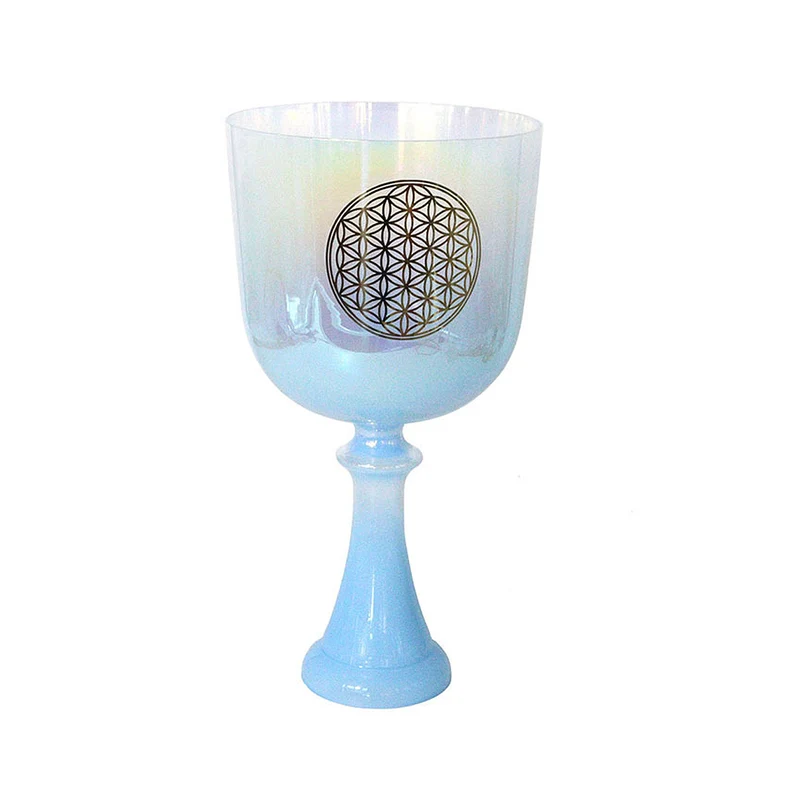 Flower of Life Blue Crystal Chalice Grail For Sound Healing Meditation