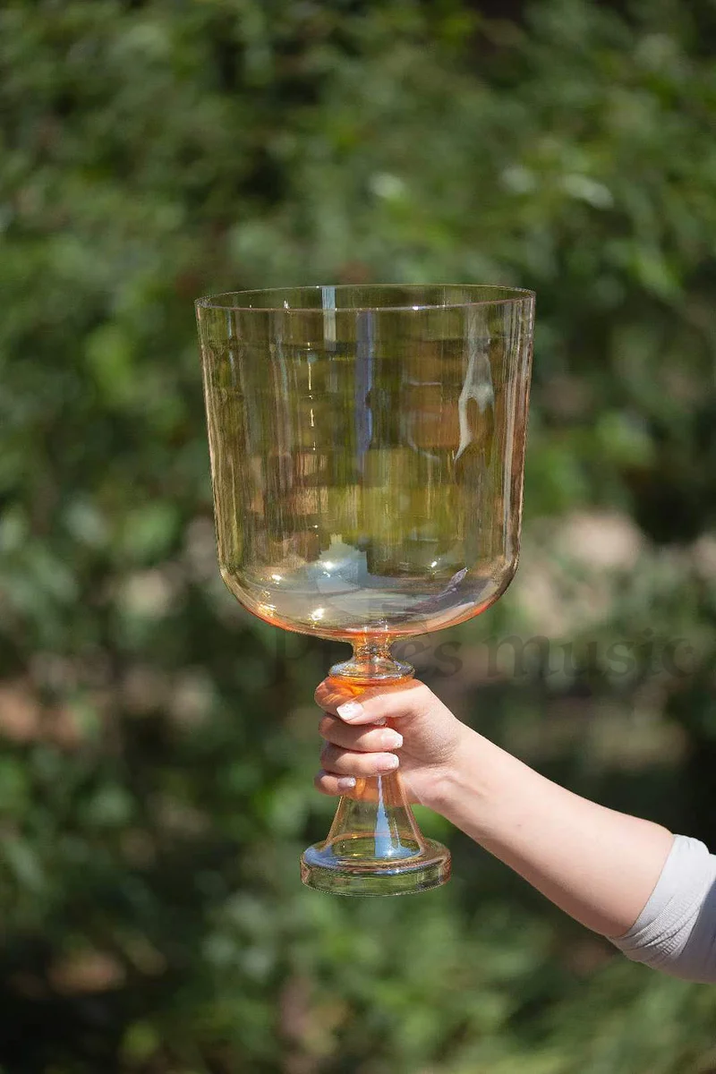 Amber Clear Crystal Singing Chalice Grail Bowl Yoga Chakra Meditation