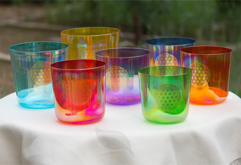 Flower of Life 7 Chakra Crystal Singing Bowl Set Alchemy Meditation Sound bowl
