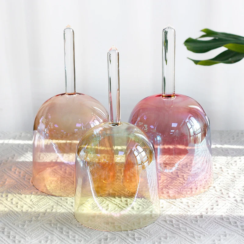 Clear Crystal Dreamy Colorful Singing Handle Bowl Set Alchemy Sound Chakra Bowl