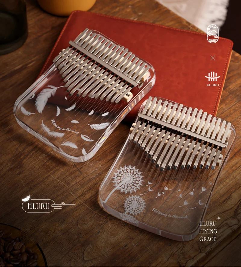 Hluru Acrylic Kalimba Feather & Dandelion 17/21 keys Solid Board Transparent Thumb Piano