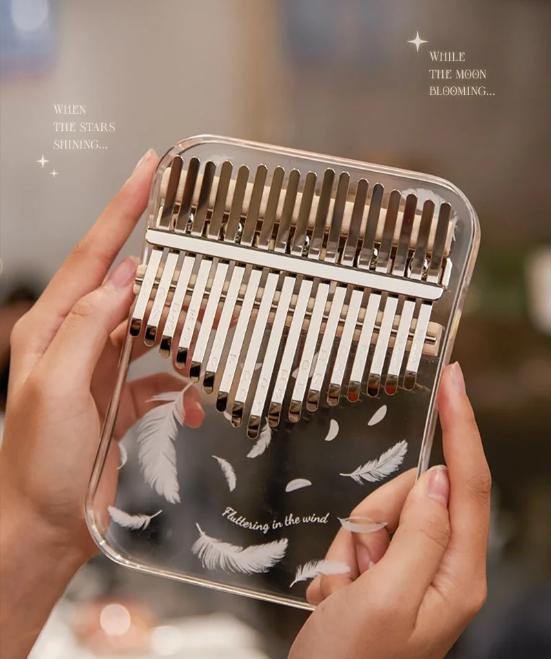 Hluru Acrylic Kalimba Feather & Dandelion 17/21 keys Solid Board Transparent Thumb Piano