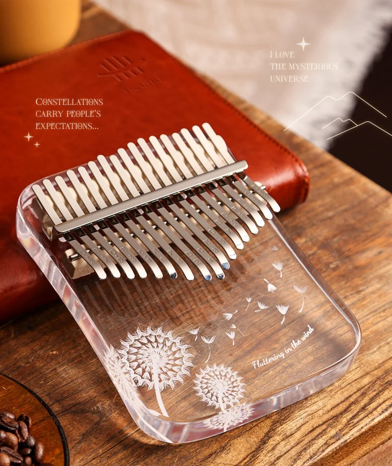 Hluru Acrylic Kalimba Feather & Dandelion 17/21 keys Solid Board Transparent Thumb Piano