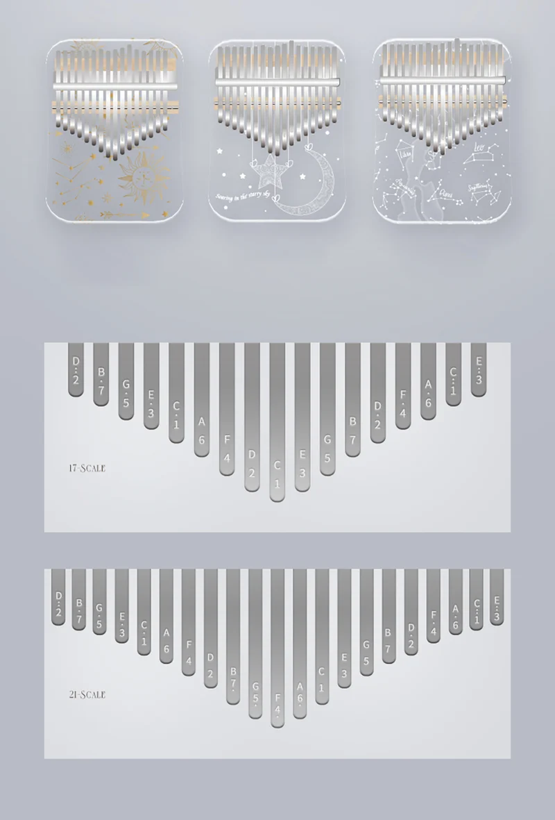 Hluru Acrylic Kalimba Constellation Zodiac Sign 17/21 keys Transparent Finger Thumb Piano