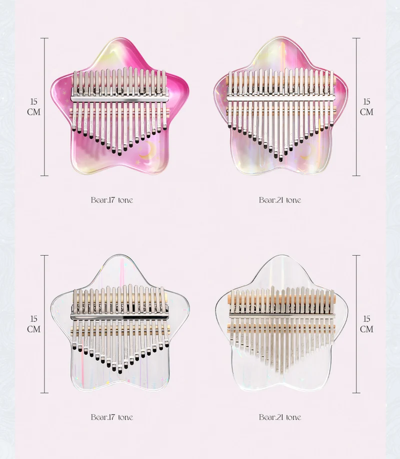 Hluru Acrylic Kalimba 17/21 keys Dreamlike Stars Cherry Blossom Pink Thumb Piano