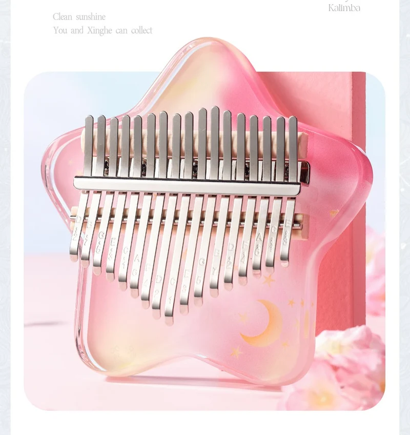 Hluru Acrylic Kalimba 17/21 keys Dreamlike Stars Cherry Blossom Pink Thumb Piano
