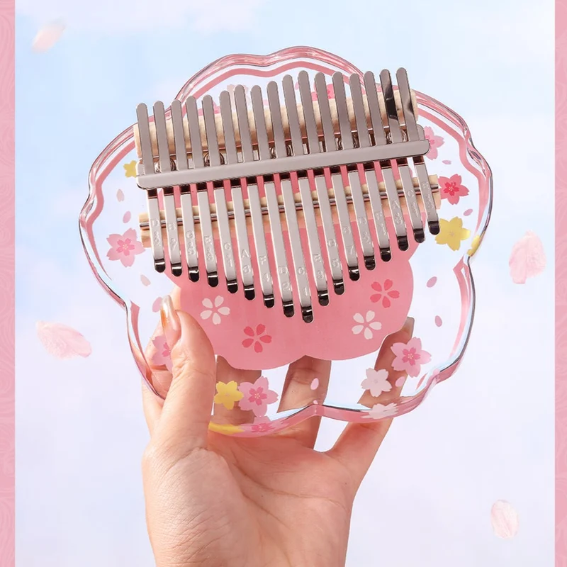Hluru Acrylic Kalimba Piano 17/21 keys Transparent Cherry Blossom Sakura Thumb Piano