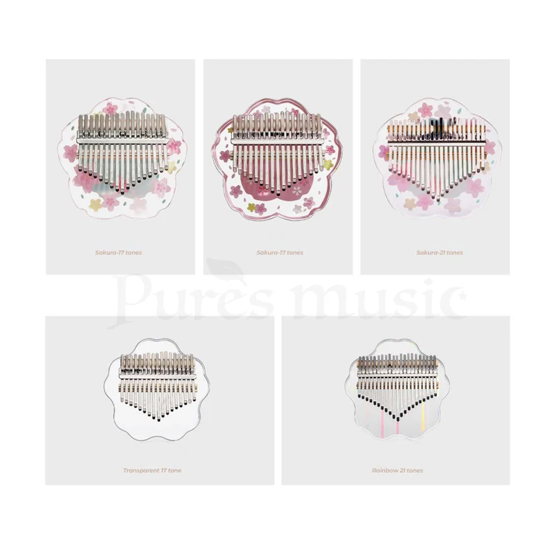 Hluru Acrylic Kalimba Piano 17/21 keys Transparent Cherry Blossom Sakura Thumb Piano