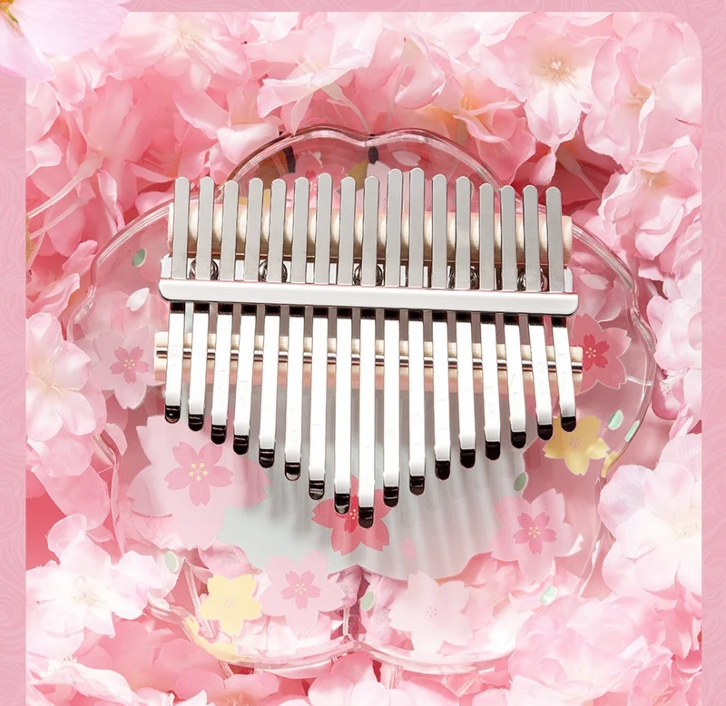 Hluru Acrylic Kalimba Piano 17/21 keys Transparent Cherry Blossom Sakura Thumb Piano