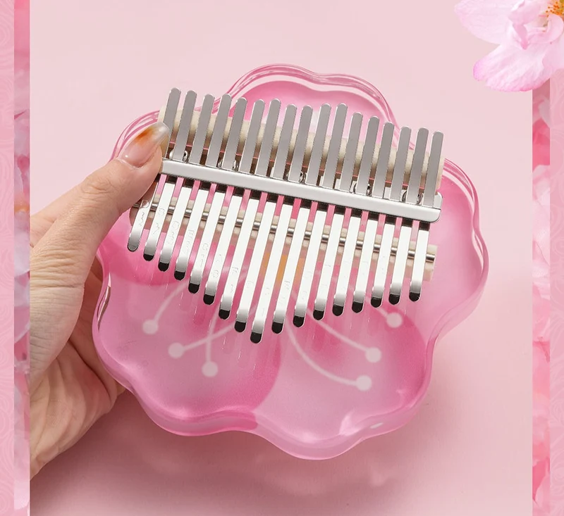 Hluru Acrylic Kalimba Piano 17/21 Tones Sakura Flower Pistil Transparent Finger Piano