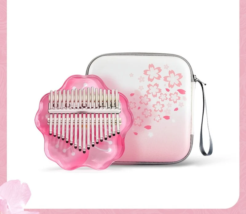 Hluru Acrylic Kalimba Piano 17/21 Tones Sakura Flower Pistil Transparent Finger Piano