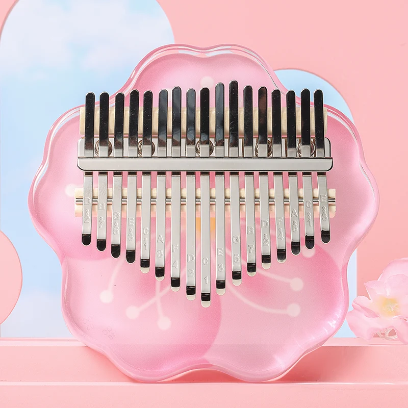 Hluru Acrylic Kalimba Piano 17/21 Tones Sakura Flower Pistil Transparent Finger Piano