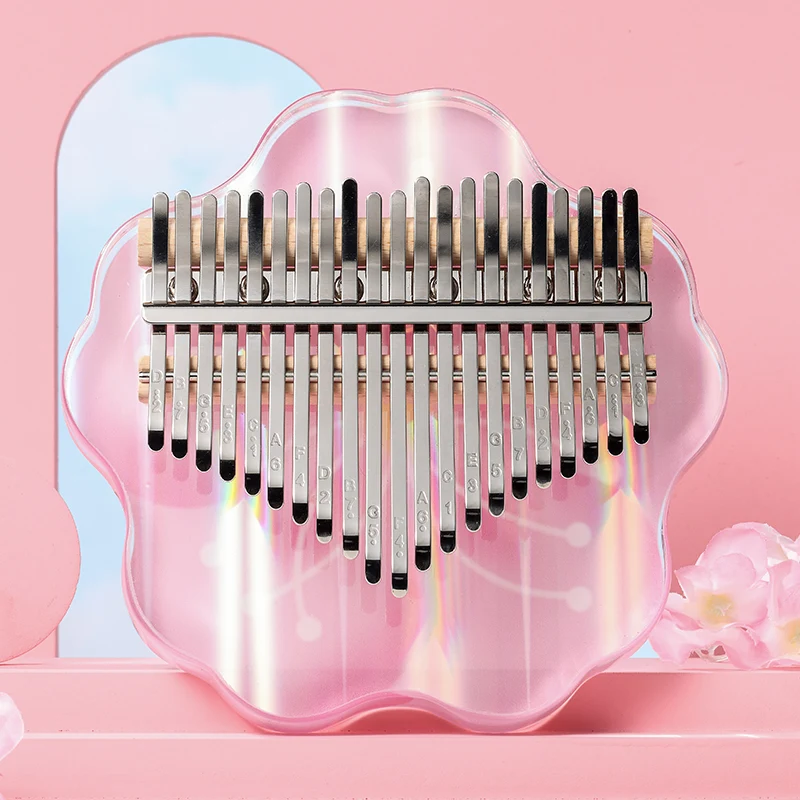 Hluru Acrylic Kalimba Piano 17/21 Tones Sakura Flower Pistil Transparent Finger Piano