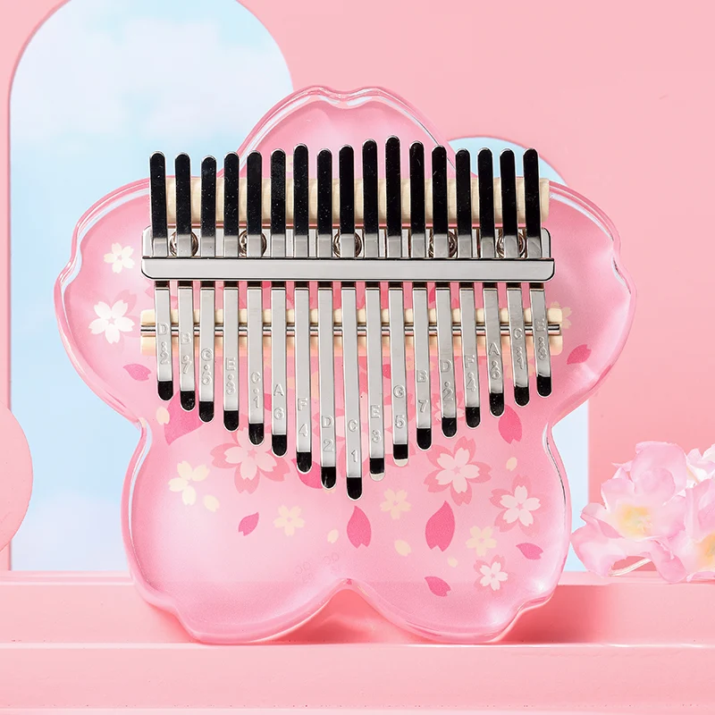 Hluru 17 Tones Acrylic Kalimba Piano Cherry Blossom Petal Sakura Finger Thumb Piano