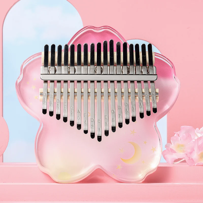 Hluru 17 Tones Acrylic Kalimba Piano Cherry Blossom Petal Sakura Finger Thumb Piano