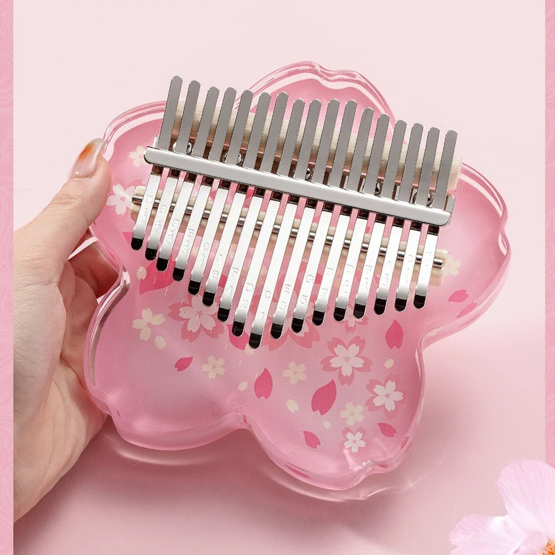 Hluru 17 Tones Acrylic Kalimba Piano Cherry Blossom Petal Sakura Finger Thumb Piano