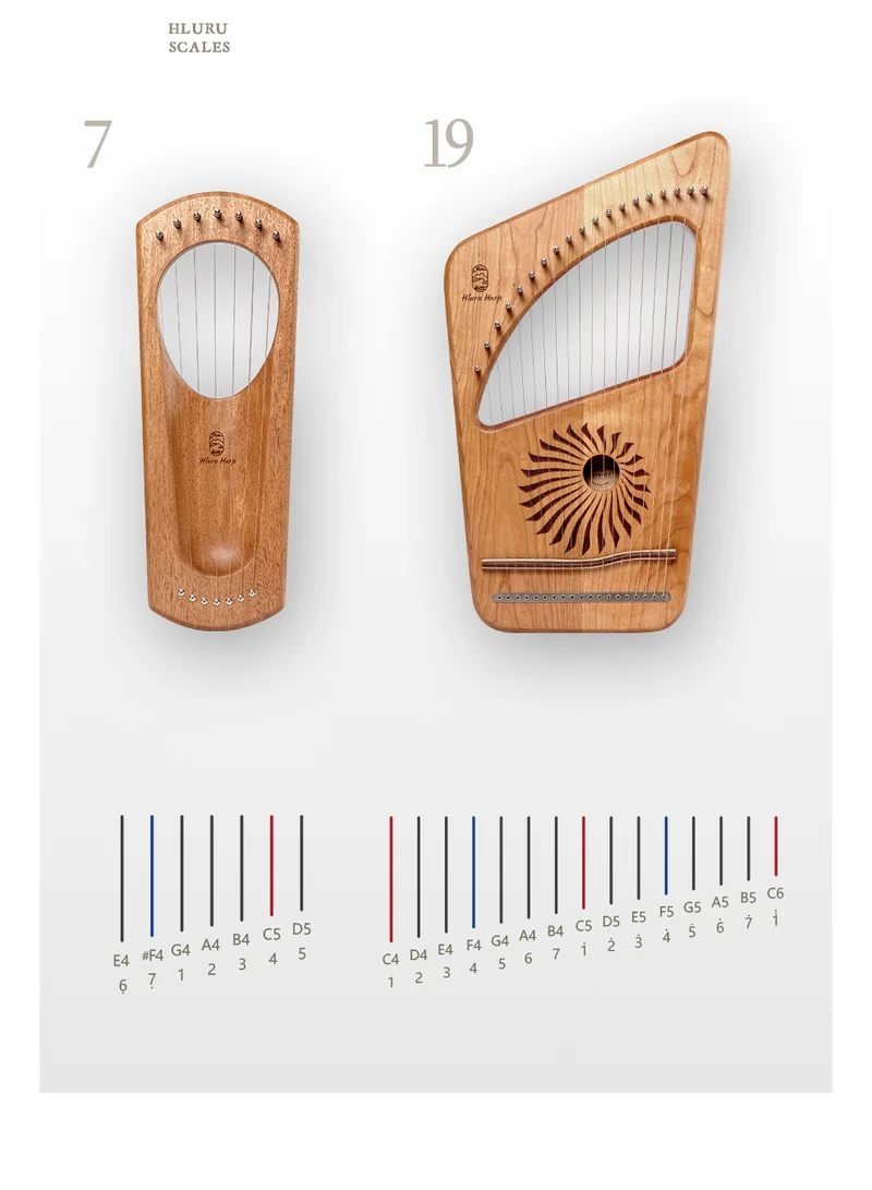Hluru Mini Lyre Harp 7-string "Light on earth" Instrument Gift for Beginners