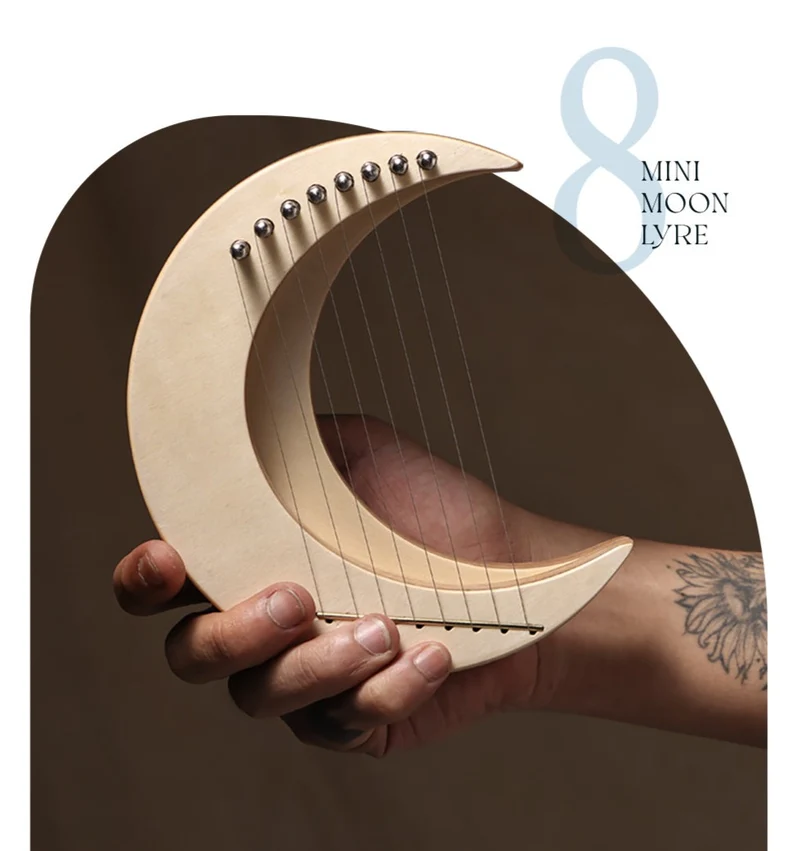 Hluru Mini Moon Lyre Harp Crescent Luna 8-string Instrument Gift