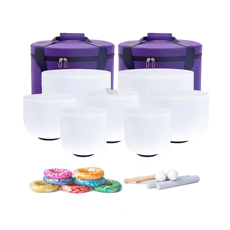 Perfect Pitch 8"-14" Crystal Singing Bowl Set Classic White Sound bowl Chakra set