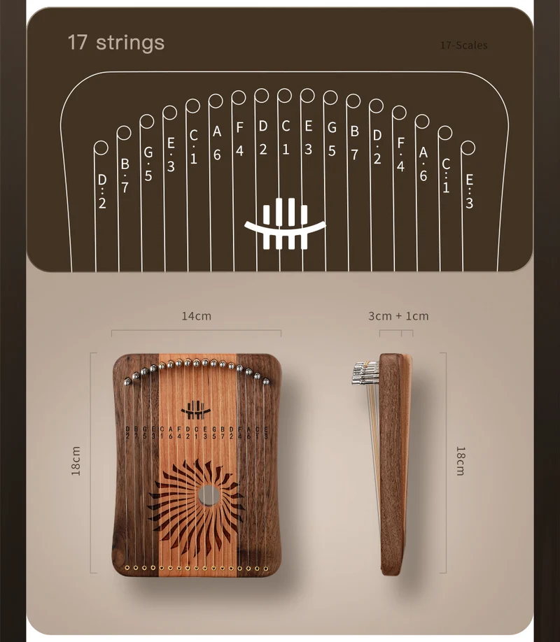 Hluru Harpika 17/31 String Finger Lyre Combine Wood Monochord Kalyre Mini Lyre Instrument