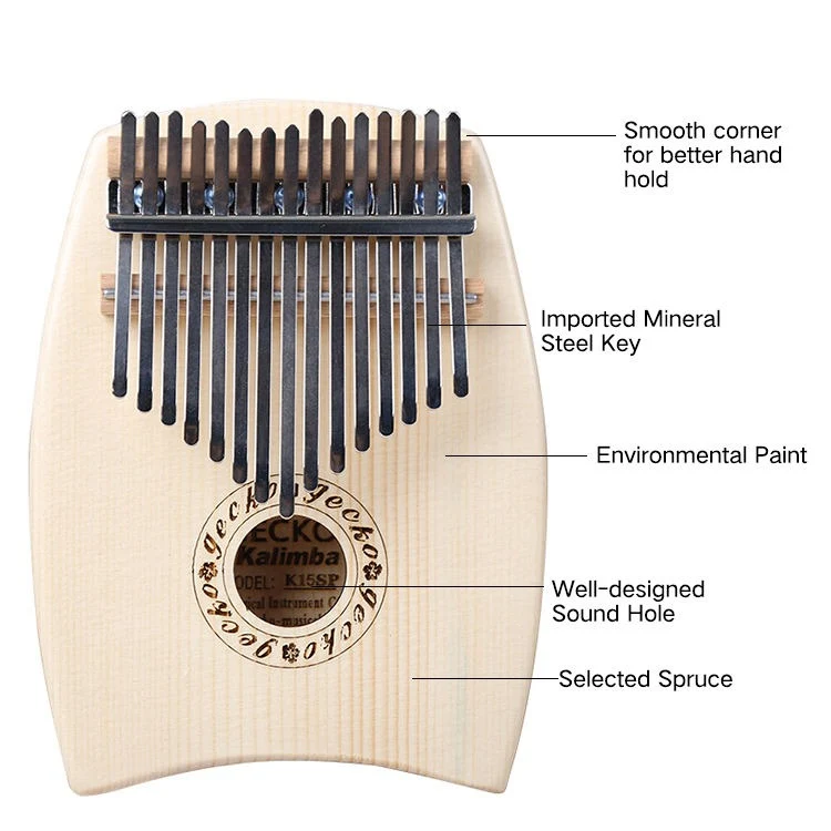 Gecko Mini Kalimba 10/15 Keys Thumb Piano C/G Tone Spruce Wood Finger Piano