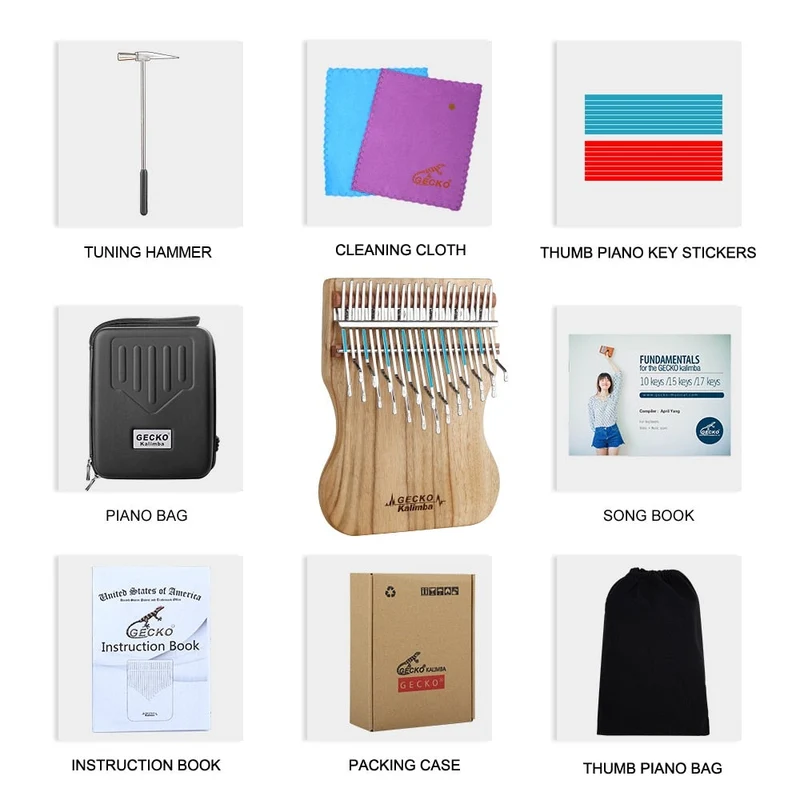 Gecko Kalimba 24 Key Slim Key Thumb Piano Treble Easy Flat Board Camphor Wood/Mahogany