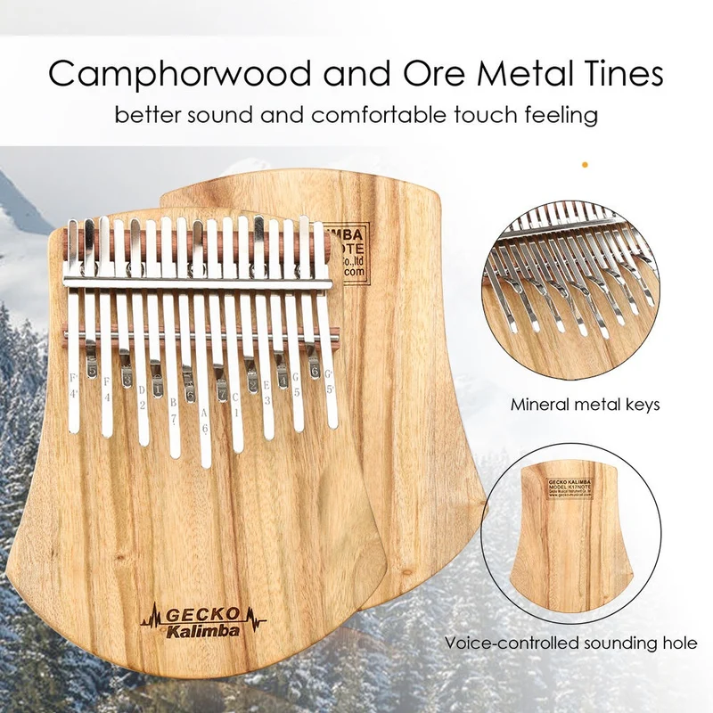 Gecko Kalimba 17-key Flat Board Thumb Piano A Tone Double Layer Solid Camphor Wood Piano