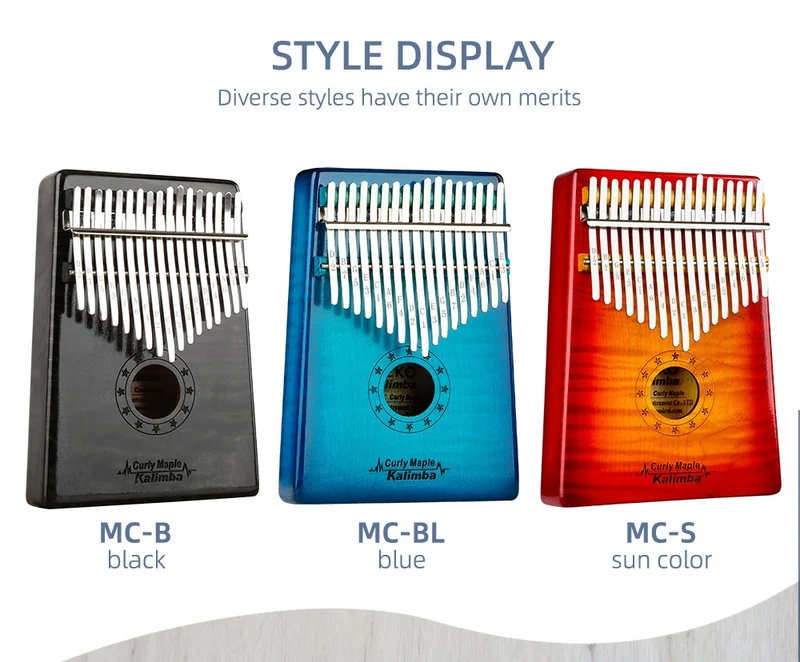 Gecko Kalimba 17-key Flame Maple Thumb Finger Piano Instrument MC-BL/B/S