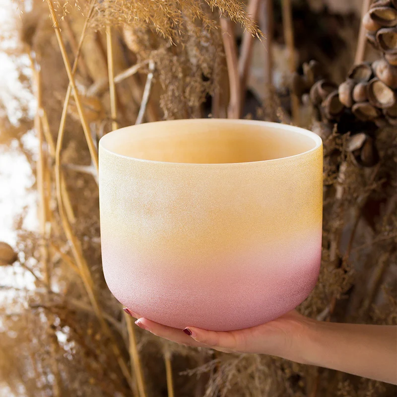 Rose Pink Gold Crystal Bowl 8-12 Inch Frosted Quartz Sound Healing Bowl Tones Sound Bath Instrument