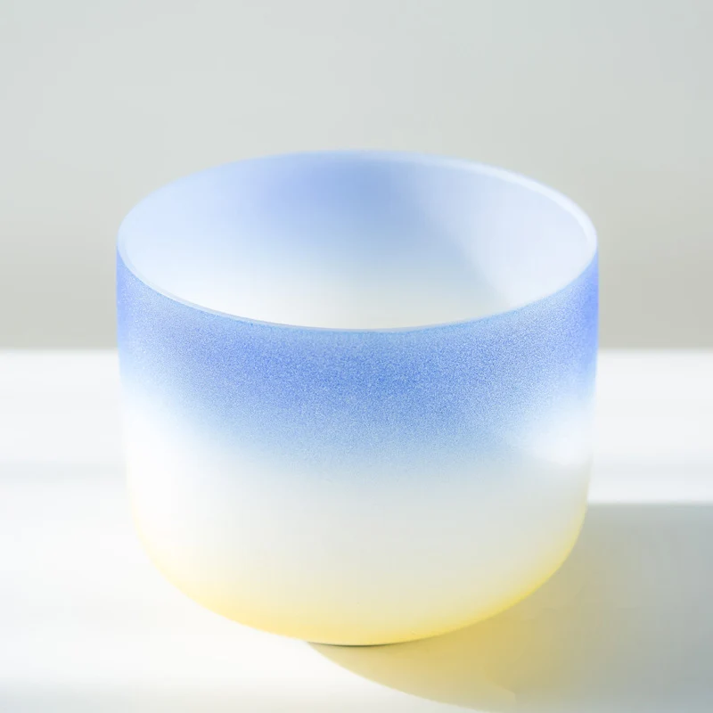 Blue-Yellow Frosted Crystal Singing Bowl 8-12-inch Quartz Chakra Sound Healing Bowl