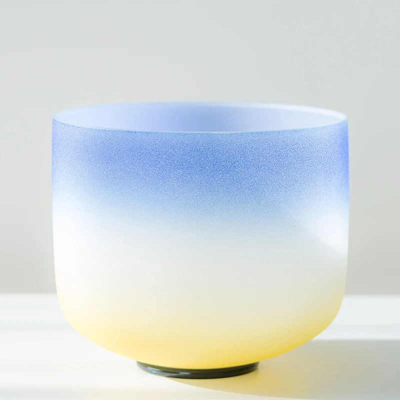 Blue-Yellow Frosted Crystal Singing Bowl 8-12-inch Quartz Chakra Sound Healing Bowl
