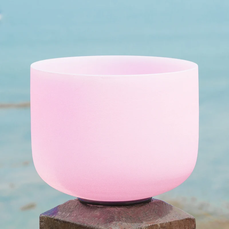 Pink Crystal Singing Bowl 8"~12" Chakra Frosted Quartz Sound Healing Bowl Meditation