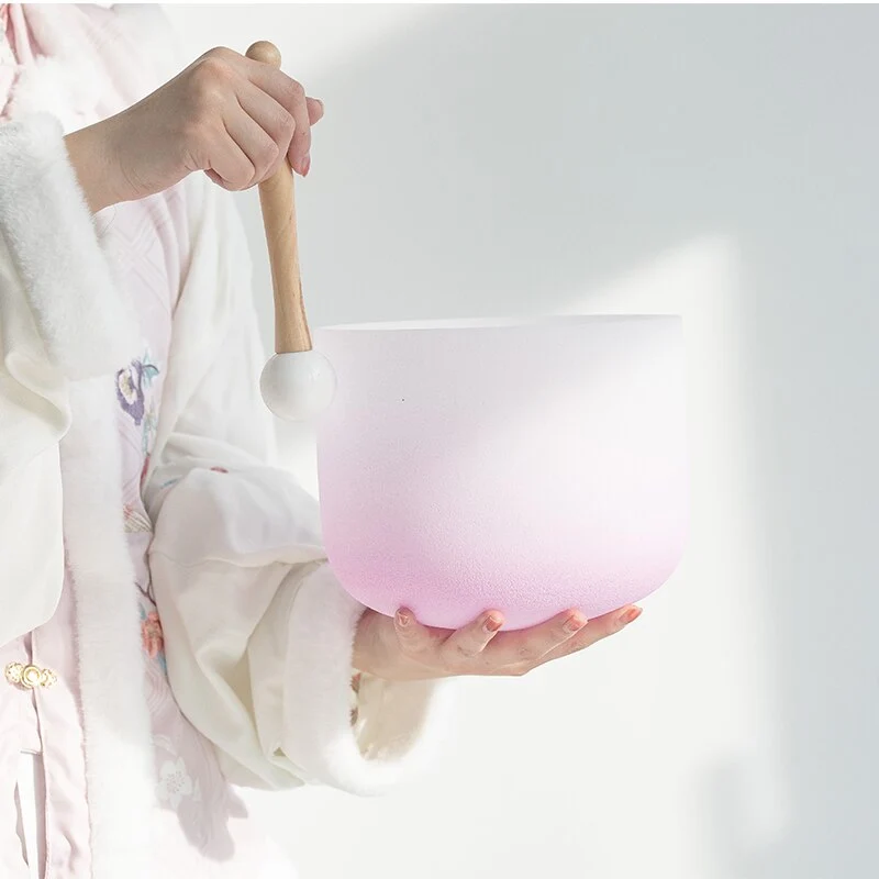 Gradient Pink Crystal Singing Bowl Frosted Quartz Sound Bowl 440/432Hz Chakra Bowl