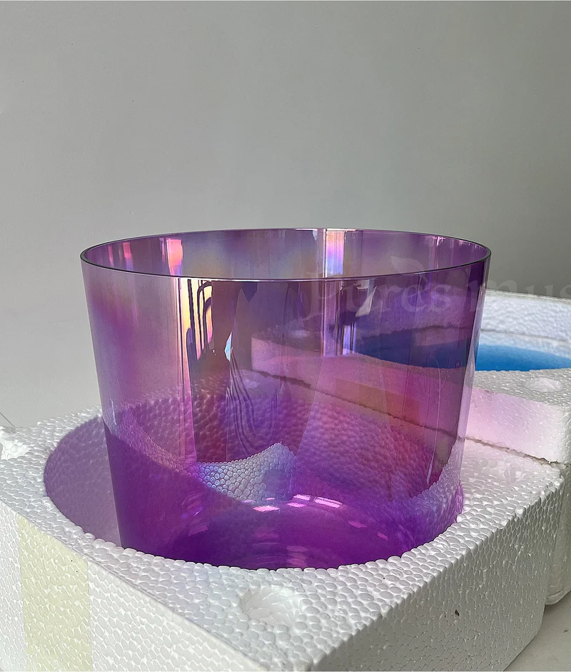Purple, Yellow) Clear Crystal Singing Bowl Quartz Alchemy Sound Bowl Healing Meditation