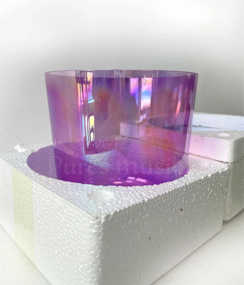 Purple, Yellow) Clear Crystal Singing Bowl Quartz Alchemy Sound Bowl Healing Meditation