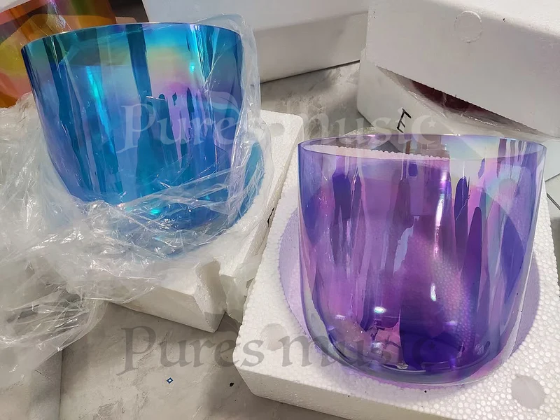 Blue, Orange)Clear Crystal Singing Alchemy Bowl Quartz Sound Yoga Meditation Bowl