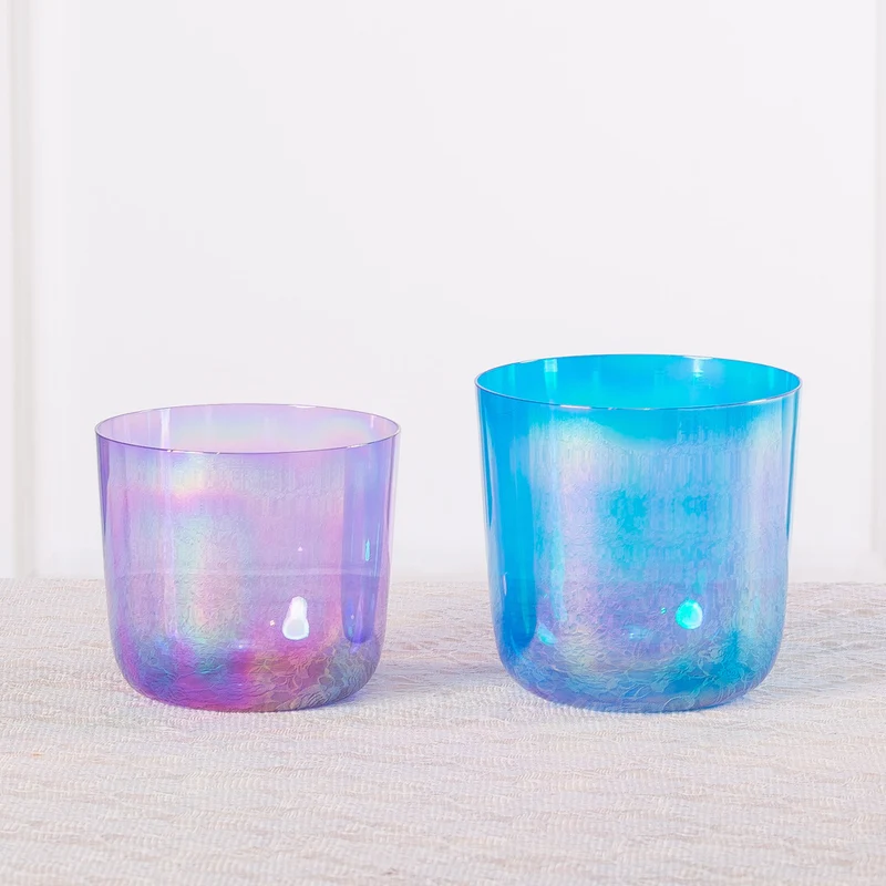 Blue, Orange)Clear Crystal Singing Alchemy Bowl Quartz Sound Yoga Meditation Bowl