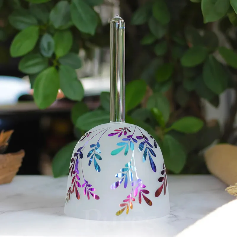 Crystal Handle Singing Bowl Frosted Nature Leaves Design For Sound Therapy Yoga Meditation
