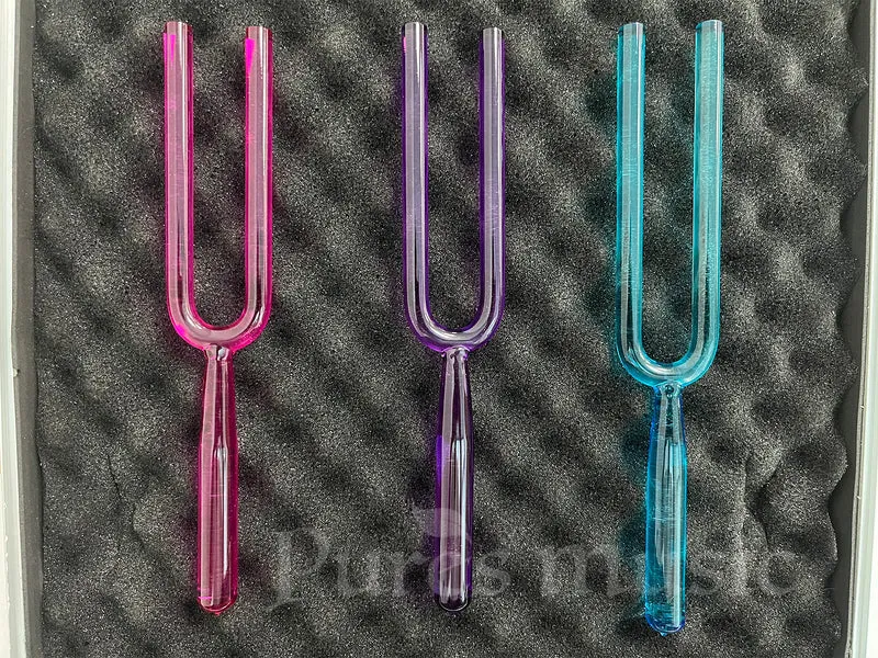 Crystal Tuning Fork Quartz Set Clear Colorful For Sound Healing Chakra Meditation